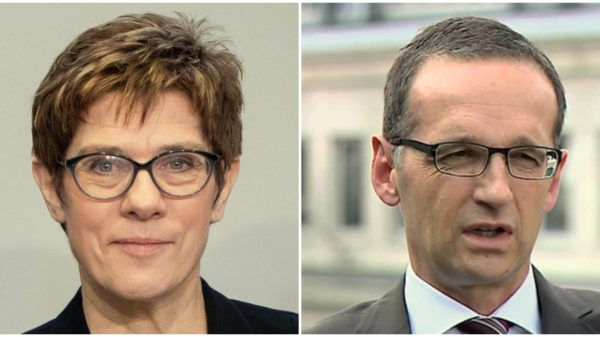 La ministra de defensa Annegret Kramp-Karrenbauer y el alto diplomático Heiko Maas de Alemania.