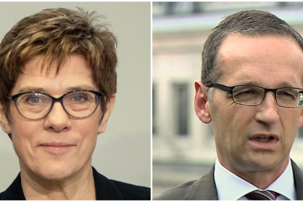 La ministra de defensa Annegret Kramp-Karrenbauer y el alto diplomático Heiko Maas de Alemania.