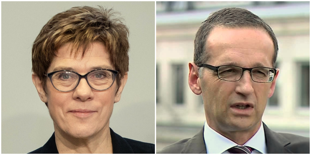 La ministra de defensa Annegret Kramp-Karrenbauer y el alto diplomático Heiko Maas de Alemania.