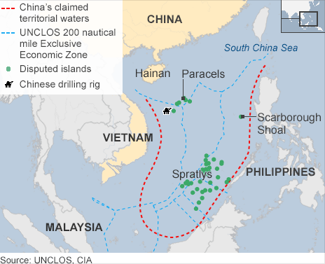 El régimen chino reclama como aguas territoriales de China la casi totalidad del Mar del Sur de China. 